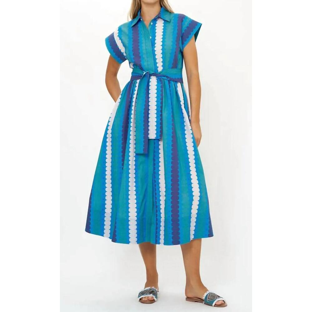 OLIPHANT Tuckernuck Midi Button Down Shirt Dress Meko Blue Print Cotton XL - Picture 3 of 13